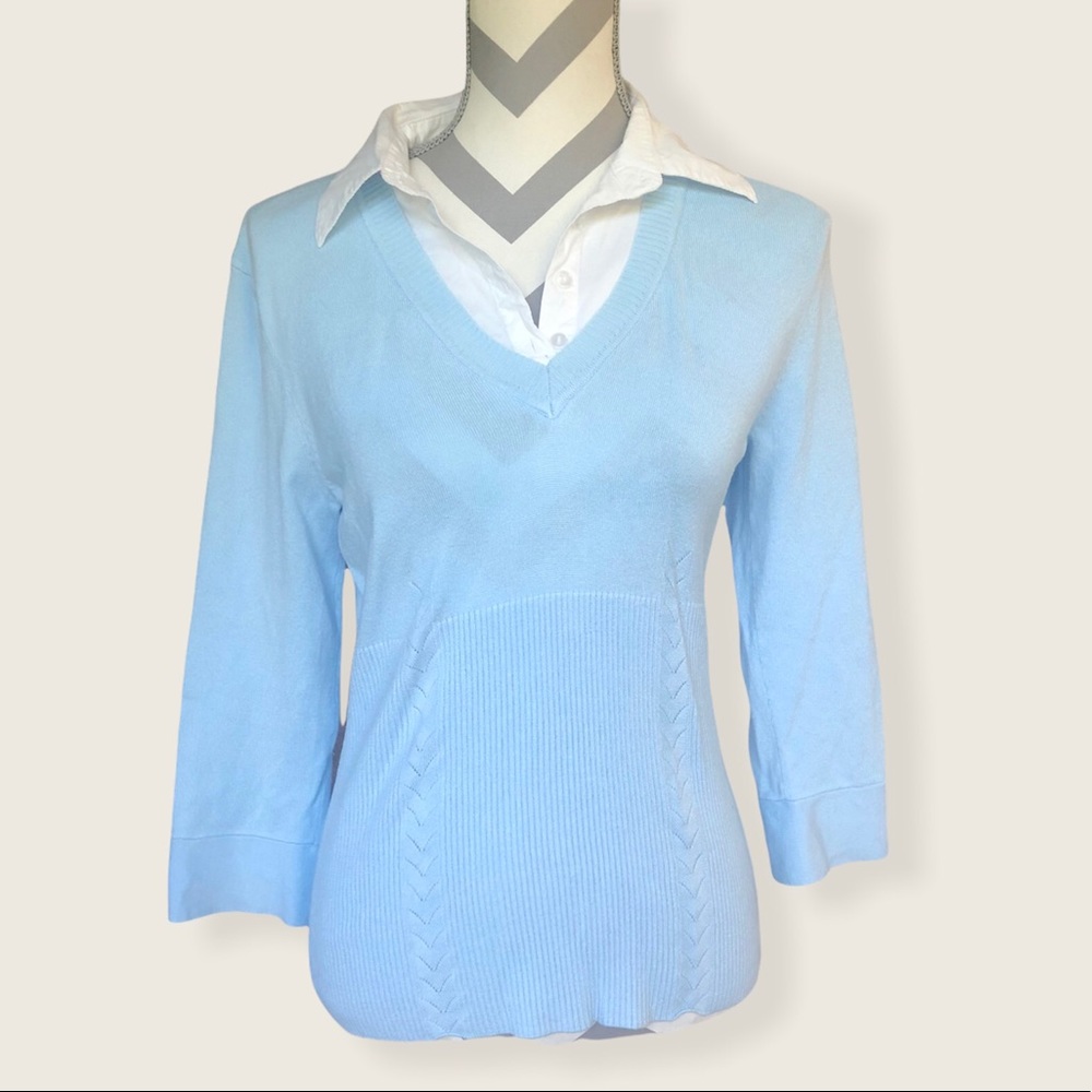 George light sky blue preppy sweater with white collar